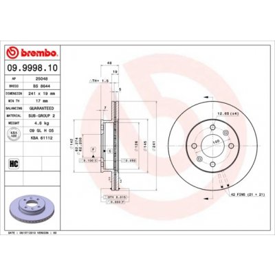 BREMBO Brzdový kotouč 09.9998.10 – Hledejceny.cz