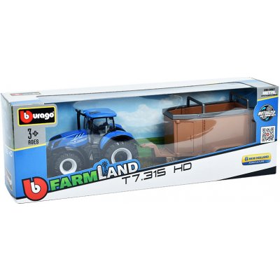 Bburago New Holland T7.315 HD Traktor s přívěsem pro zvířata 1:50 – Zbozi.Blesk.cz