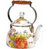 Čajník MacKenzie-Childs Smaltovaná čajová konvice Flower Market bílá 1,89L