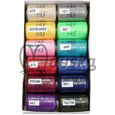 Polyesterové nitě NTF 12ks x 1000m mix barev rainbow III – Zboží Dáma