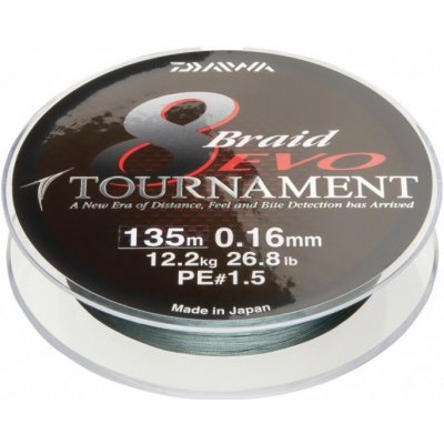 Daiwa Šňůra Tournament 8 Braid EVO Dark Green 300m 0,12mm 8,6kg