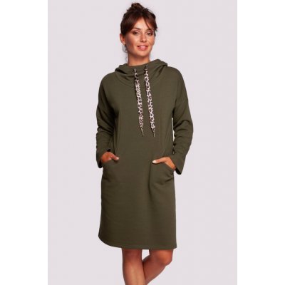 B238 High collar dress with leopard print olivový