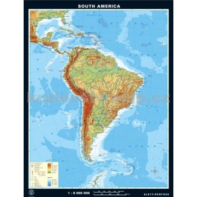 Jižní Amerika - nástěnná mapa zeměpisná / politická 116 x 146 cm - Mapa,  lamino, černý hliníkový rám od 3 990 Kč - Heureka.cz