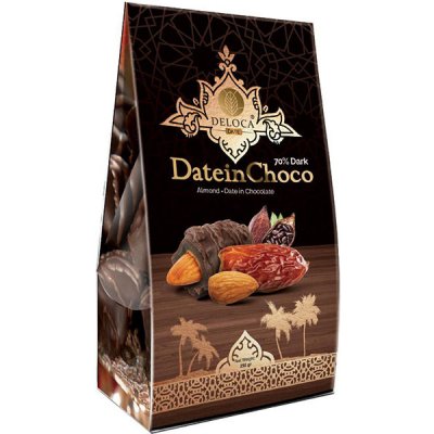 Deloca Datle v hořké čokoládě plněné mandlí 250 g
