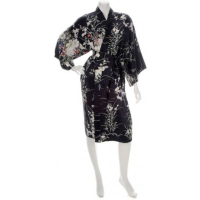 Japonské dámské hedvábné kimono Hana Yukata Black – Zboží Mobilmania