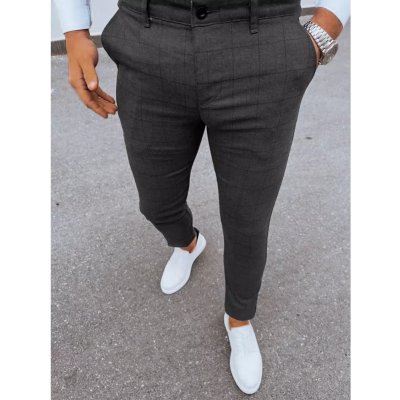 Dstreet pánské kostkované chino kalhoty UX3962 TMAVĚ ŠEDÁ