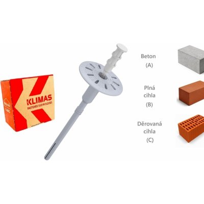 KLIMAS Wkret-met WKTHERM Talířová hmoždinka s kovovým trnem a zkrácenou expanzní zónou Ø8 mm 235 mm - 100 ks – Zboží Mobilmania