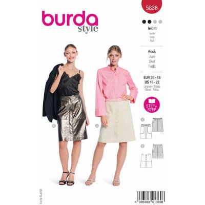 Burda Střih Burda 5836 - Džínová sukně, propínací sukně, koženková sukně