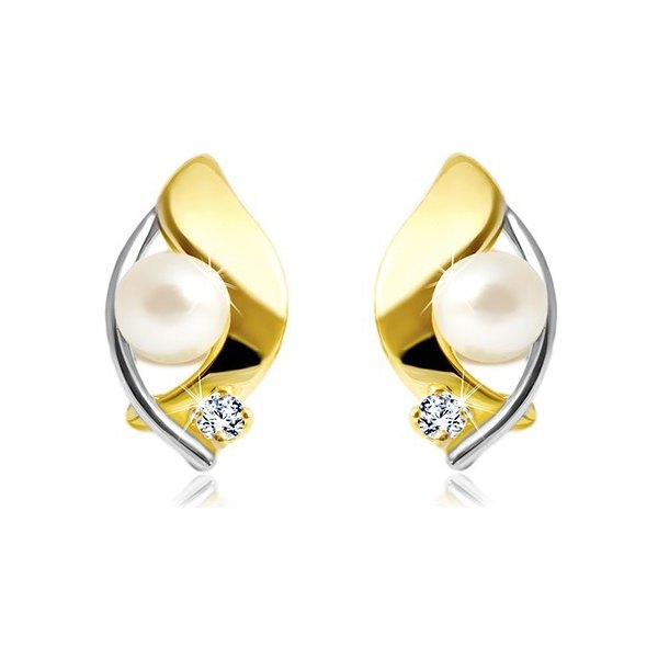 Šperky eshop ze zlata dvoubarevné zrnko bílá perla a čirý zirkon GG21.38 od  4 763 Kč - Heureka.cz