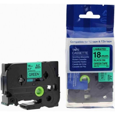 Kompatibilní páska s Brother TZ-741 / TZe-741, 18mm x 8m, černý tisk / zelený podklad – Zboží Mobilmania