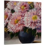 Skleněný obraz - Olejomalba, Květiny ve váze, jednodílný 30x30 cm na skle