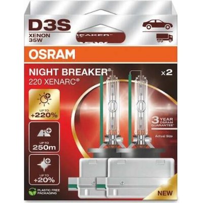 Xenonová výbojka D3S Osram Xenarc Night Breaker Laser +220% 42V 35W, 2kusy – Hledejceny.cz