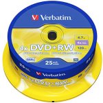 Verbatim DVD+RW 4,7GB 4x, SERL, cakebox, 25ks (43489) – Zboží Živě