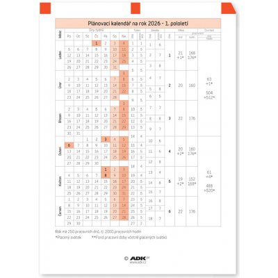 Formulář Plánovací kalendář A4 2026 1 list – Zboží Dáma