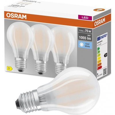 Osram 3PAK LED žárovka LED E27 A60 7,5W = 75W 1055lm 4000K Neutrální bílá 300° Filament – Zboží Mobilmania