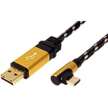 Roline 11.02.9060 USB 2.0, oboustranný USB A(M) - USB C(M) lomený (90°), 0,8m