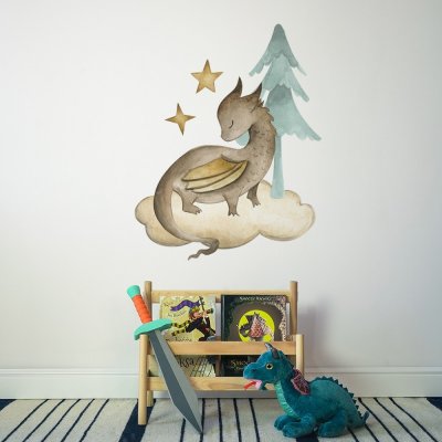 Gario Dětská nálepka na zeď The world of dragonsdrak na obláčku a strom Rozměry: 100 x 80 cm