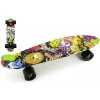 Teddies Skateboard pennyboard 60cm nosnost 90kg potisk barevný černé kovové osy černá kola