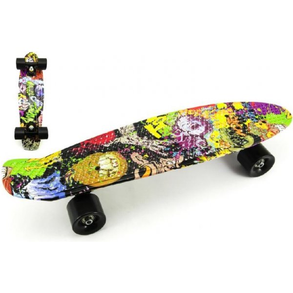 Teddies Skateboard pennyboard 60cm nosnost 90kg potisk barevný černé kovové  osy černá kola od 529 Kč - Heureka.cz