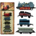 Sada lokomotiva a vagónky 5ks kov/plast 8cm na zpětné natažení 4 druhy – Zboží Dáma