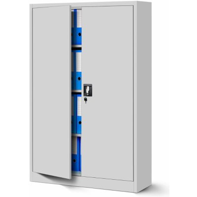 Jan Nowak Plechová policová skříň KEVIN, 900 x 1400 x 400 mm, šedá – Zboží Dáma