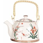 Clayre & Eef Porcelánová konvička na čaj s japonskými květy a sítkem 18x14x12 cm 0,8L – Sleviste.cz