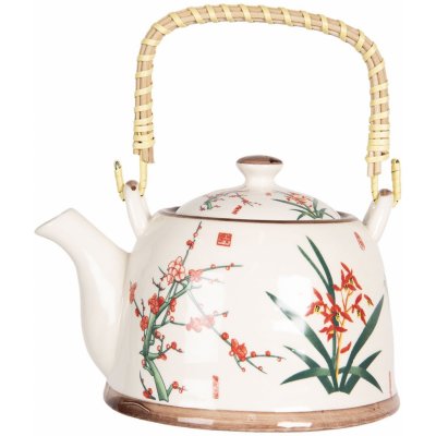 Clayre & Eef Porcelánová konvička na čaj s japonskými květy a sítkem 18x14x12 cm 0,8L – Sleviste.cz