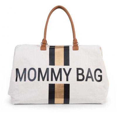 Childhome Mommy Bag Big Canvas Off White Stripes černá/zlatá