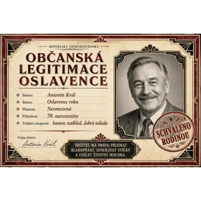 Bezvadary.cz | Občanská legitimace oslavence s vlastní fotografií A4 30x21cm rp3 – Hledejceny.cz