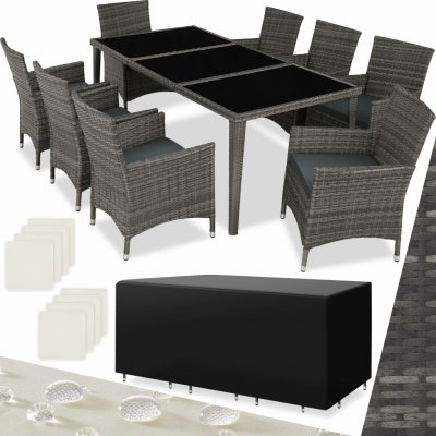 tectake 403084 Zahradní ratanový nábytek Monaco 8+1 vč. plachty šedá umělý ratan – Hledejceny.cz