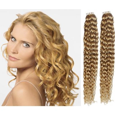 Kudrnaté vlasy pro metodu Pu Extension / Tape Hair / Tape IN 60cm přírodní blond – Zboží Dáma