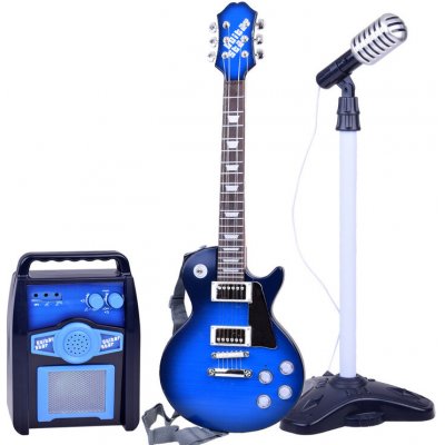 JOKO Elektrická kytara tmavě modrá s mikrofonem a zesilovačem – Zbozi.Blesk.cz