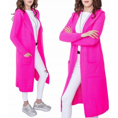 Fashionweek Dlouhý kardigan s kapsami a kapuci NB5655 Růžový neon – Zboží Mobilmania