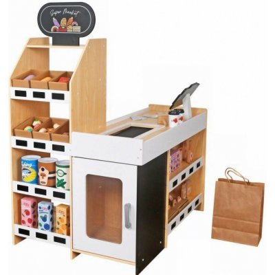 Derrson XXL dřevěný supermarket interaktivní + mega set příslušenství – Sleviste.cz