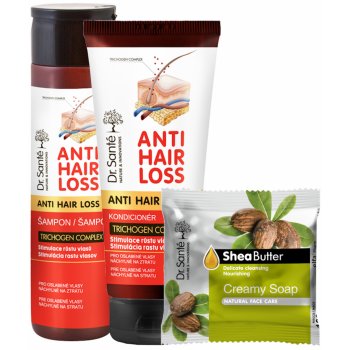 Dr. Santé Anti Hair Loss šampon pro podporu růstu vlasů 250 ml + kondicionér pro podporu růstu vlasů a proti jejich vypadávání 200 ml + čisticí tuhé mýdlo na obličej 100 g dárková sada