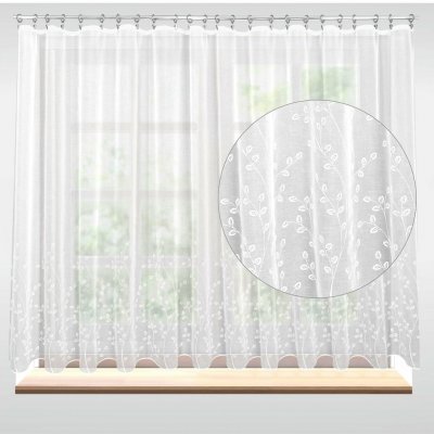 Forbyt záclona polyesterový batist RIVOLI 37449, vyšívané lístky, s bordurou, bílá, výška 250cm (v metráži) – Sleviste.cz