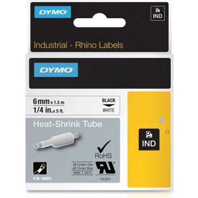 DYMO plochá smršťovací bužírka RHINO D1 6 mm x 1,5 m, černá na bílé, S0718260