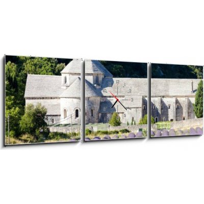 Obraz s hodinami 3D třídílný - 150 x 50 cm - Senanque abbey with lavender field, Provence, France Senanque opatství s levandulem pole, Provence, Francie – Zbozi.Blesk.cz