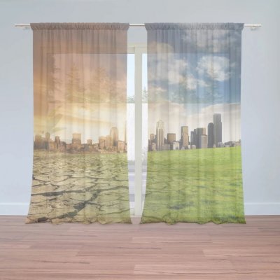 Sablio Záclony Vyprahlá zem před mrakodrapy: 2ks 150x250cm – Hledejceny.cz