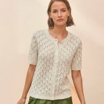 Ažurová propínací halenka z úpletu režná – Zboží Dáma