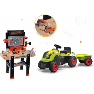 Smoby set pracovní dílna Black & Decker a traktor na šlapání Claas Farmer XL Žába