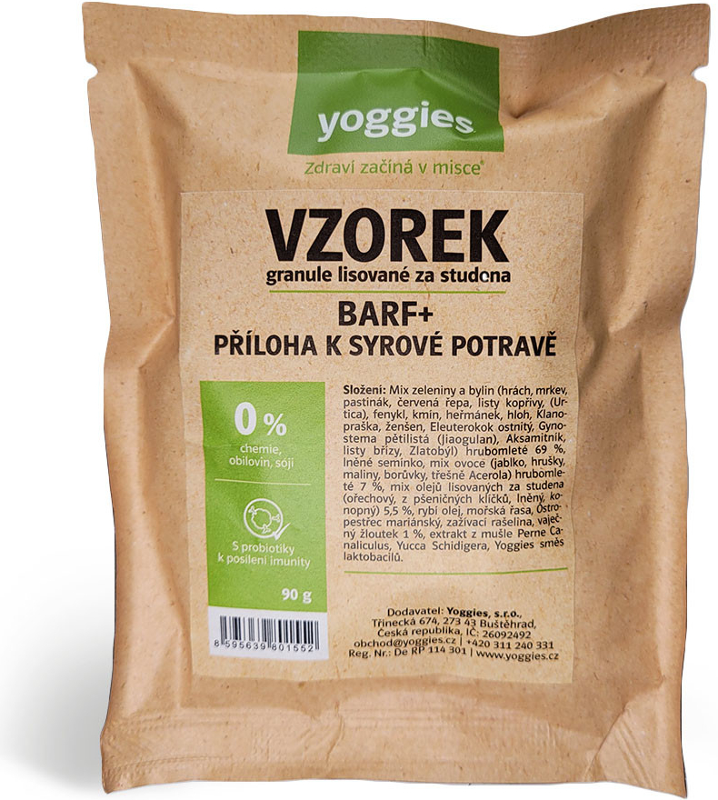 Yoggies Barf+ příloha k syrovému masu lisované za studena s probiotiky 0,09 kg