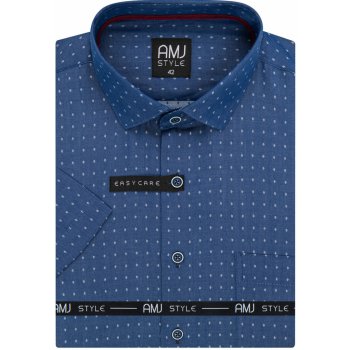 AMJ pánská košile krátký rukáv regular fit puntíkovaná modrá VKR1126
