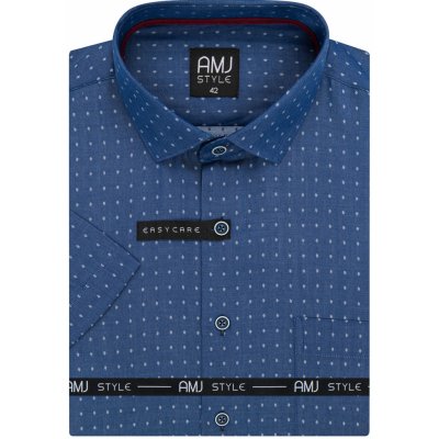AMJ pánská košile krátký rukáv regular fit puntíkovaná modrá VKR1126