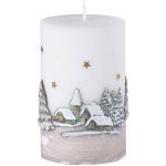 Vánoční válcová svíčka LED dioda Zimní krajina krémová 7x11,5 cm – Hledejceny.cz
