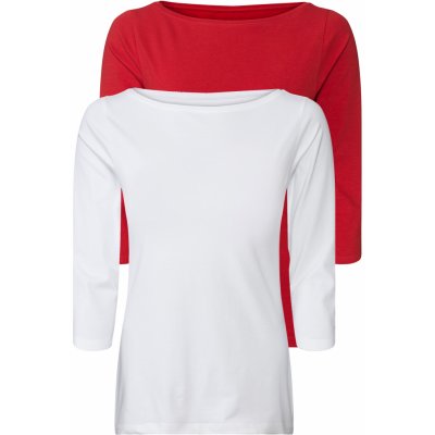 esmara Dámské triko s dlouhými rukávy, 2 kusy červená/bílá – Zboží Dáma