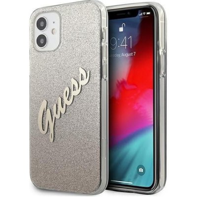 Pouzdro Guess iPhone 12 Mini gold Glitter Gradient Script