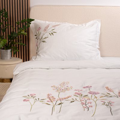 Takoy Vyšívané bavlněné povlečení 140x200 set květiny růžové-HT-00608 | 140 x 200 cm, 70 x 90 cm – Hledejceny.cz