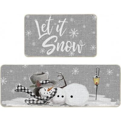 Artoid módní vánoční kuchyňské koberce s lucernou a sněhulákem, sada 2 kusů, vánoční pratelné – Zboží Dáma