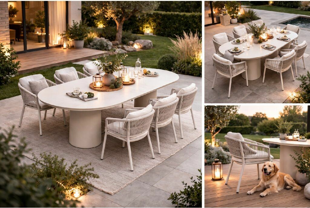Hartman Valencia & Altea – oválný stůl 220×100 cm + 6 křesel beige